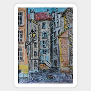 Watercolor Sketch - Genève, Old Town, Rue de Saint-Germain from Rue des Grandes. Sticker